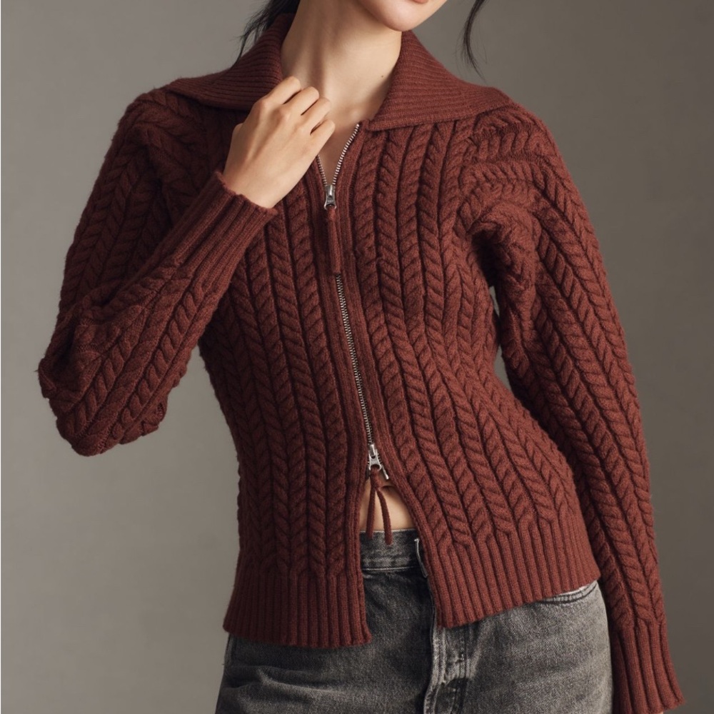 Anthropologie Maeve Two-Way Zipper Ribbed Collared Sweater, M